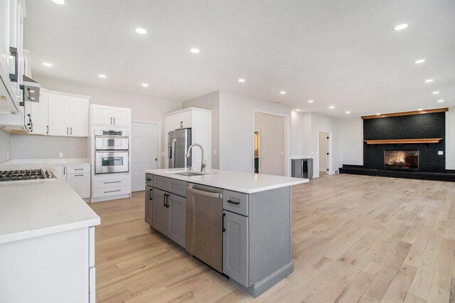 6376 Sterling Dr, Newport, MI 48166 - kitchen featuring gray cabinets, recessed lighting, light wood-style flooring, appliances with stainless steel finishes, and a sink