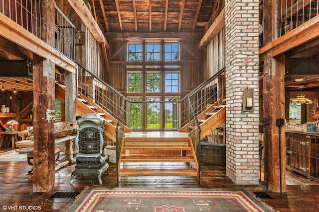 12801 Hills Rd, Buchanan, MI 49107 - interior space with wood-type flooring and a towering ceiling