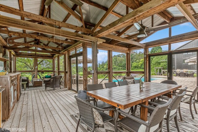 12801 Hills Rd, Buchanan, MI 49107 - sunroom / solarium with outdoor dining area and ceiling fan
