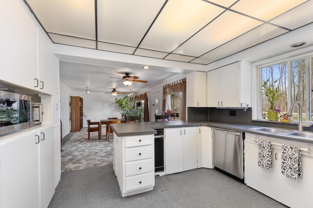 7190 Thornapple River Ct SE, Alto, MI 49302 - kitchen featuring a sink, white cabinets, appliances with stainless steel finishes, and a peninsula
