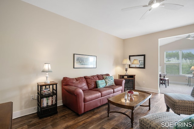 1549 Center Hill Rd SE Unit 37, Lowell, MI 49331 - living area with ceiling fan, baseboards, and dark wood-style floors