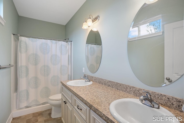 1549 Center Hill Rd SE Unit 37, Lowell, MI 49331 - bathroom with toilet, double vanity, and a shower with curtain