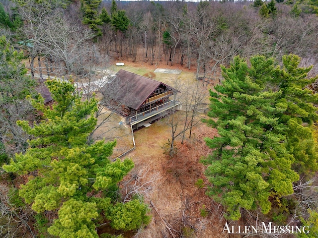 bird's eye view featuring a view of trees