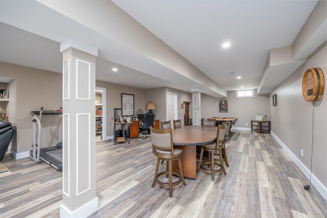 7140 Holiday Dr, Canadian Lakes, MI 49346 - dining space featuring recessed lighting, light wood-type flooring, and baseboards