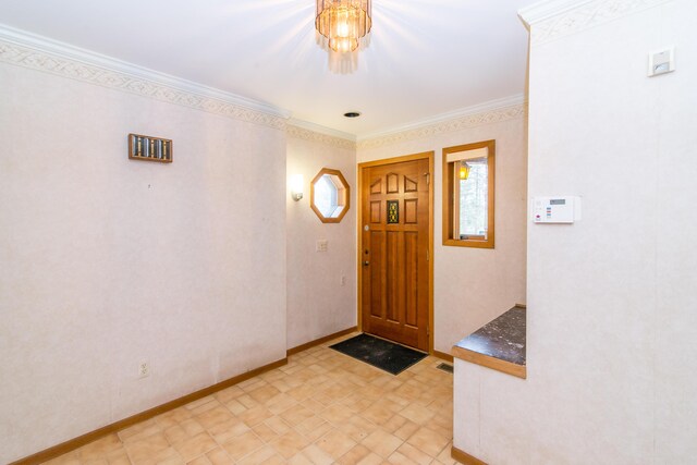 9675 Nabozny Dr, Milan, MI 48160 - foyer entrance featuring baseboards, ornamental molding, and light floors