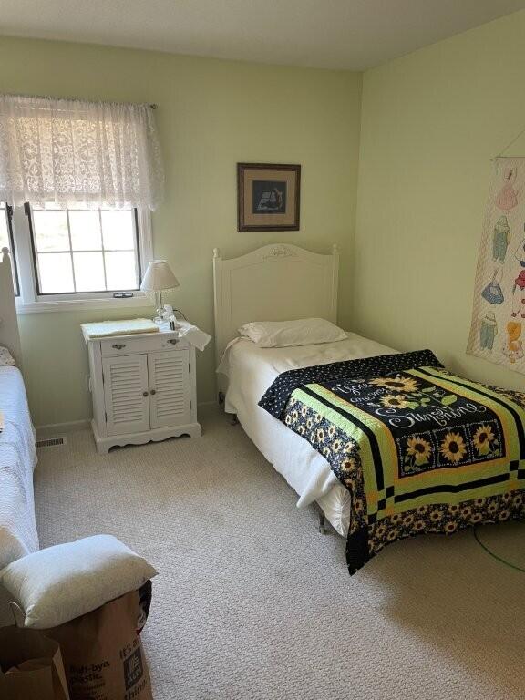 bedroom with light carpet