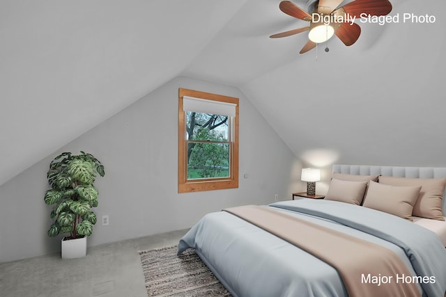 1864 92nd St SW, Byron Center, MI 49315 - carpeted bedroom with lofted ceiling and a ceiling fan