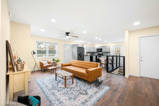 308 Hillview St, Buchanan, MI 49107 - living area featuring ceiling fan, recessed lighting, wood finished floors, and baseboards