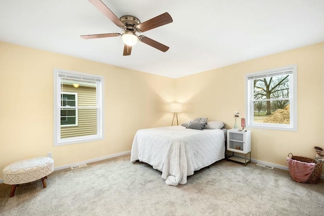 308 Hillview St, Buchanan, MI 49107 - bedroom featuring baseboards, a ceiling fan, visible vents, and carpet floors