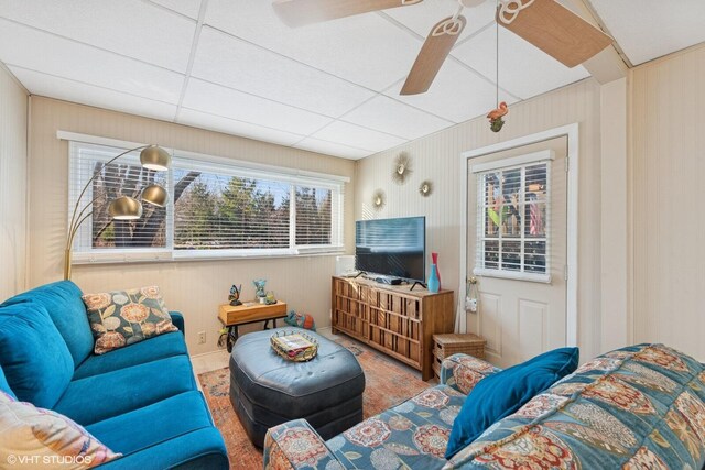 46353 Grand Beach Rd, Grand Beach, MI 49117 - carpeted living room featuring ceiling fan and a wealth of natural light