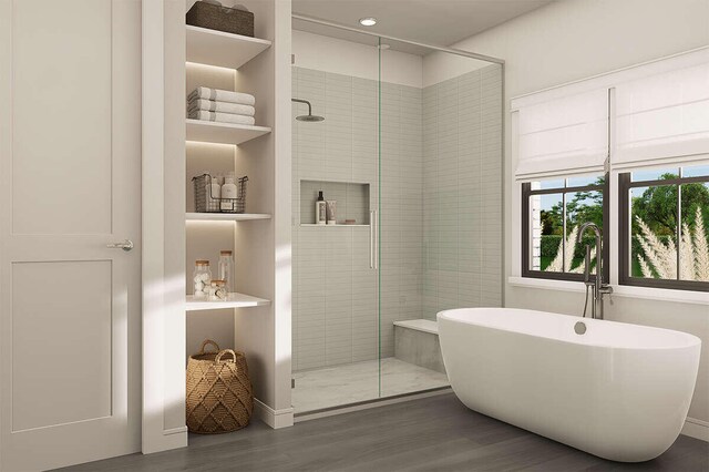 LOT9 Foster Ln, South Haven, MI 49090 - bathroom with a freestanding bath, a shower stall, and wood finished floors