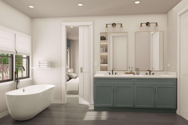 LOT9 Foster Ln, South Haven, MI 49090 - full bathroom featuring a freestanding tub, double vanity, a sink, and wood finished floors
