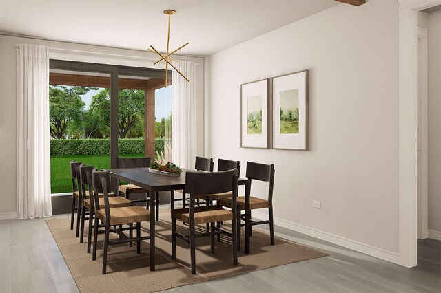 LOT9 Foster Ln, South Haven, MI 49090 - dining space with baseboards, an inviting chandelier, and wood finished floors