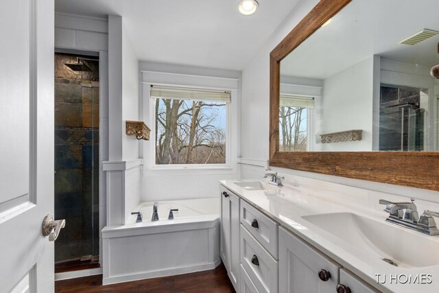 3969 Murray View Ave NE, Lowell, MI 49331 - bathroom with a sink, visible vents, a tile shower, and a bath