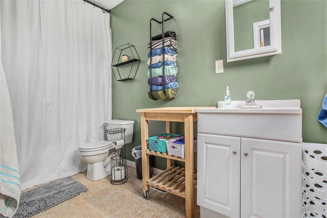 13627 Cadmus Rd, Hudson, MI 49247 - full bath with vanity, tile patterned flooring, a shower with shower curtain, and toilet