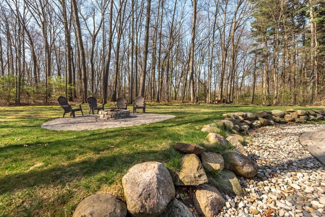 view of yard featuring a fire pit