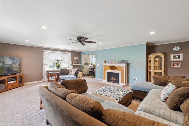 846 Morton Rd, Horton, MI 49246 - living area featuring recessed lighting, light colored carpet, and a ceiling fan