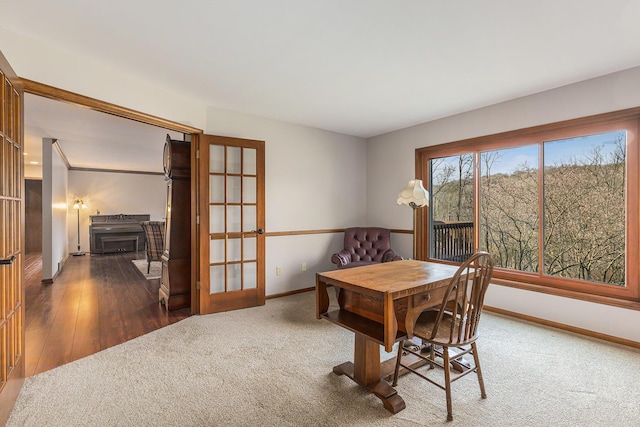 10159 E Rivershore Dr SE, Alto, MI 49302 - home office with carpet flooring, french doors, and baseboards
