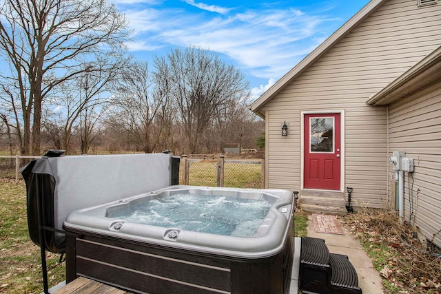 3316 W Lemon Creek Rd, Bridgman, MI 49106 - wooden deck featuring a hot tub, entry steps, and fence