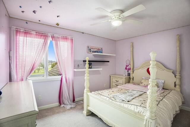 17 Coronado Dr, Jackson, MI 49201 - bedroom featuring ceiling fan, light colored carpet, baseboards, and visible vents