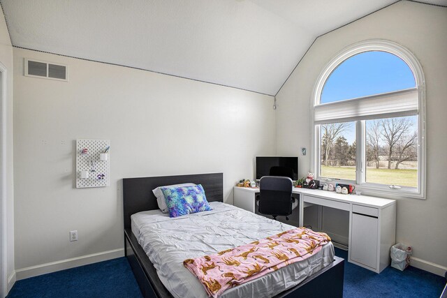 17 Coronado Dr, Jackson, MI 49201 - bedroom with visible vents, baseboards, lofted ceiling, and carpet floors