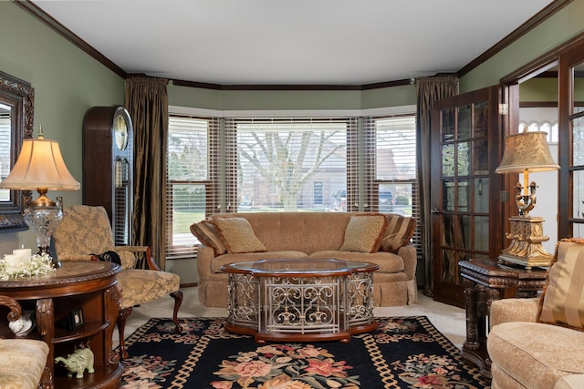 16264 White Haven Dr, Northville, MI 48168 - living room featuring ornamental molding, carpet, and a healthy amount of sunlight