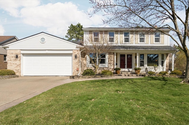 16264 White Haven Dr, Northville, MI 48168 - view of front facade featuring a garage, concrete driveway, brick siding, french doors, and a front lawn