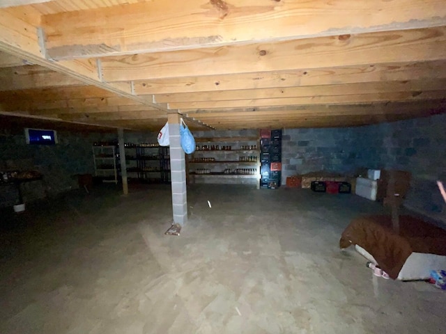 view of unfinished basement