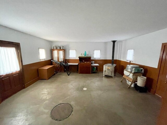 interior space with a wood stove