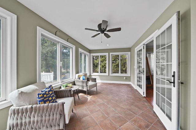 5427 Vrooman Rd, Jackson, MI 49201 - sunroom featuring ceiling fan and french doors