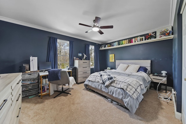 5427 Vrooman Rd, Jackson, MI 49201 - carpeted bedroom featuring ceiling fan, crown molding, and baseboards