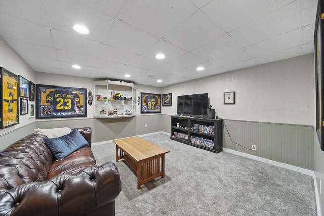 5427 Vrooman Rd, Jackson, MI 49201 - living area featuring recessed lighting, wainscoting, and carpet floors
