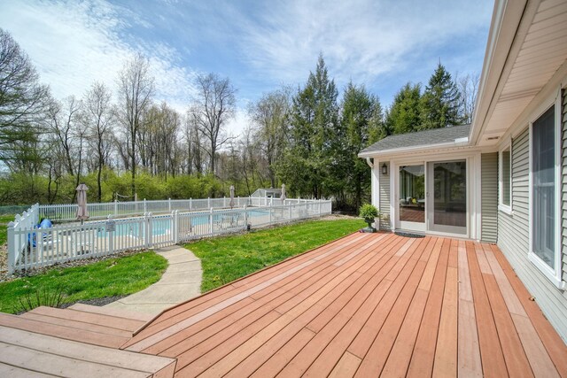 5427 Vrooman Rd, Jackson, MI 49201 - wooden terrace with fence, a yard, and a fenced in pool