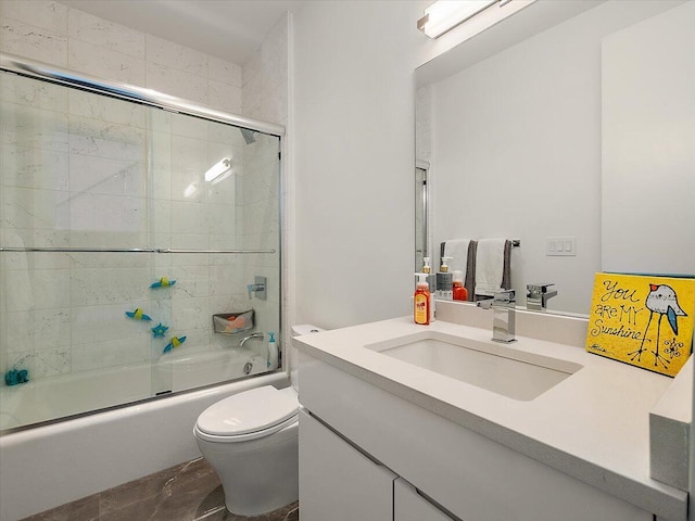 3105 Brush St, Detroit, MI 48201 - bathroom with toilet, marble finish floor, vanity, and shower / bath combination with glass door