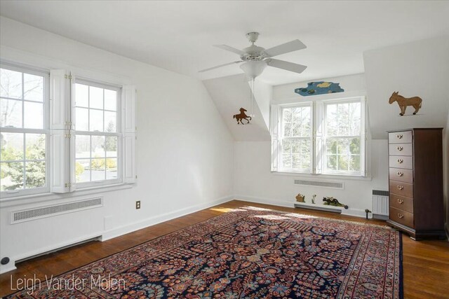 3020 Fulton St SE, Grand Rapids, MI 49506 - additional living space with radiator heating unit, a ceiling fan, lofted ceiling, and wood finished floors
