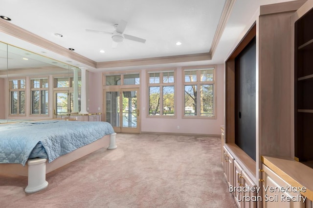 7635 Sandy Hollow Dr SE, Alto, MI 49302 - bedroom with a raised ceiling, carpet flooring, ornamental molding, baseboards, and access to exterior