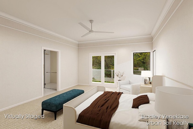 7635 Sandy Hollow Dr SE, Alto, MI 49302 - carpeted bedroom with ornamental molding, ceiling fan, and baseboards