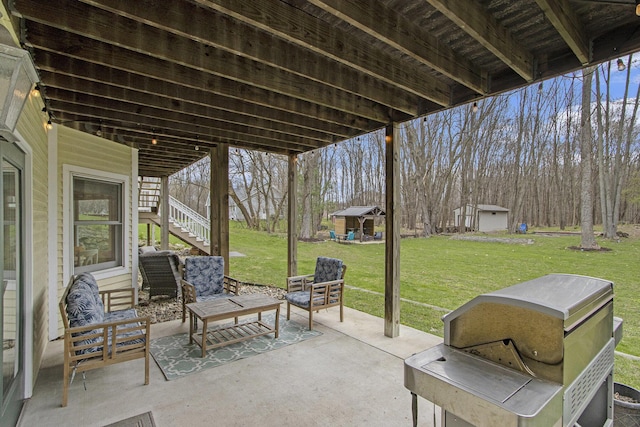 5371 S 4th St, Kalamazoo, MI 49009 - view of patio / terrace featuring stairway and an outdoor structure