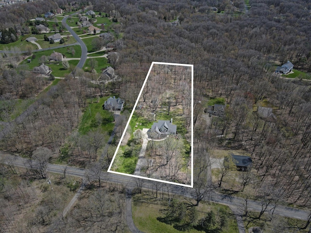 5371 S 4th St, Kalamazoo, MI 49009 - aerial overview of property's location with a heavily wooded area and property parcel outlined