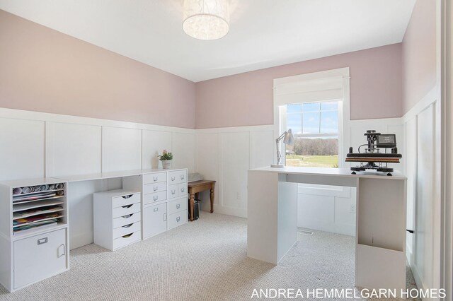 4459 36th St, Hamilton, MI 49419 - office space with a decorative wall, a wainscoted wall, an inviting chandelier, and light carpet