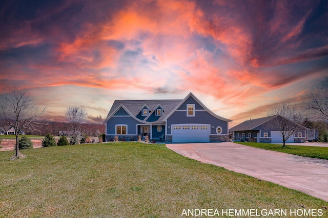 4459 36th St, Hamilton, MI 49419 - craftsman house with a garage, stone siding, a front yard, and concrete driveway