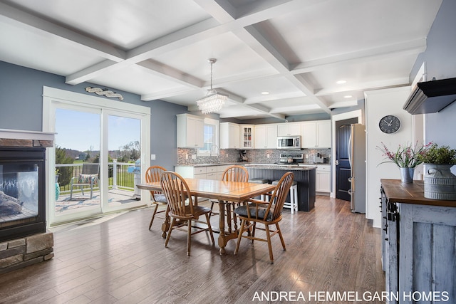 4459 36th St, Hamilton, MI 49419 - dining room with beamed ceiling, dark wood-type flooring, recessed lighting, and coffered ceiling