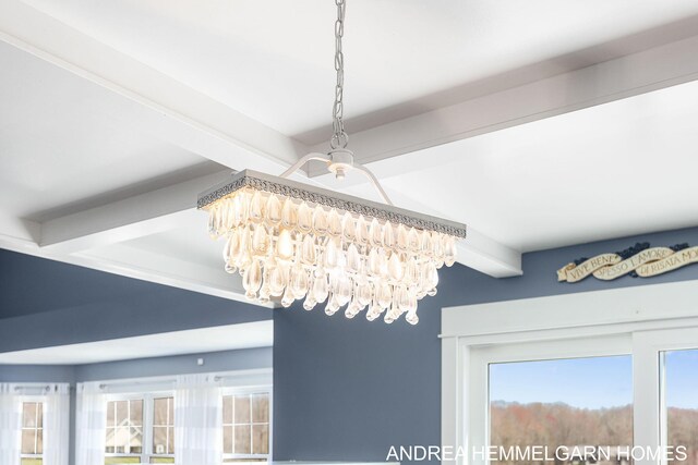 4459 36th St, Hamilton, MI 49419 - details with an inviting chandelier and beamed ceiling