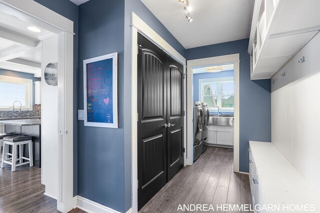 4459 36th St, Hamilton, MI 49419 - mudroom featuring dark wood finished floors, washing machine and dryer, a wealth of natural light, and a sink