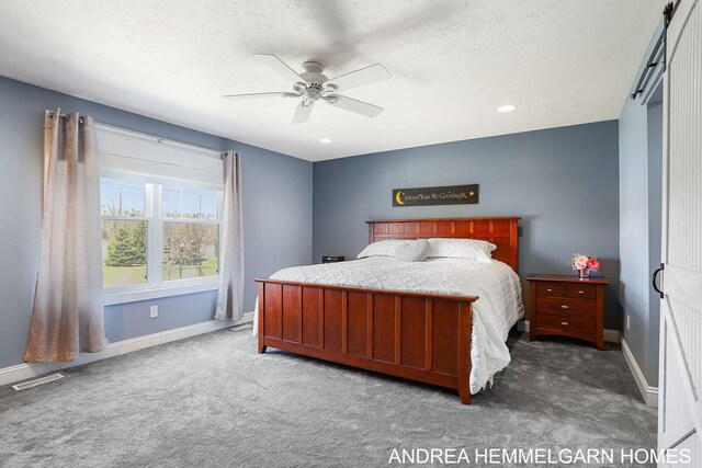 4459 36th St, Hamilton, MI 49419 - bedroom with recessed lighting, visible vents, a ceiling fan, carpet floors, and baseboards