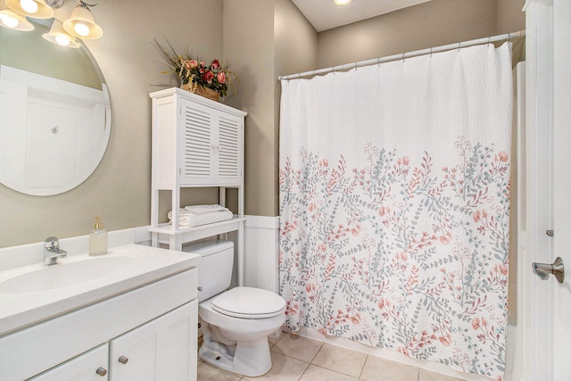 8 Georgia Ct, Pentwater, MI 49449 - full bathroom with a shower with curtain, tile patterned flooring, vanity, toilet, and recessed lighting