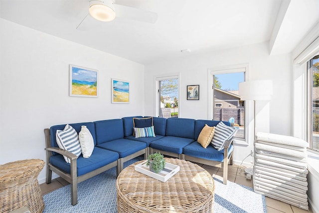 55 Gabriel Dr, South Haven, MI 49090 - living area featuring a ceiling fan and baseboards