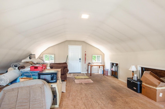 672 66th St, South Haven, MI 49090 - additional living space featuring healthy amount of natural light, vaulted ceiling, and carpet floors