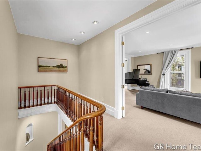 22 Jefferson Ave SE, Grand Rapids, MI 49503 - hallway featuring carpet floors, an upstairs landing, recessed lighting, and baseboards