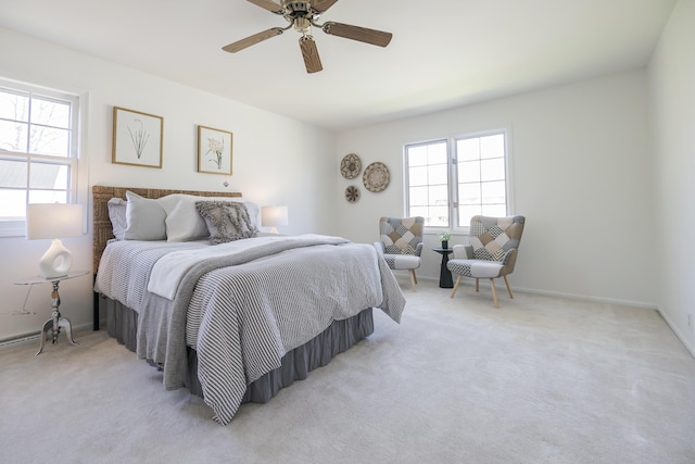 16230 Woodcrest Dr, Spring Lake, MI 49456 - bedroom with baseboards, light colored carpet, and ceiling fan